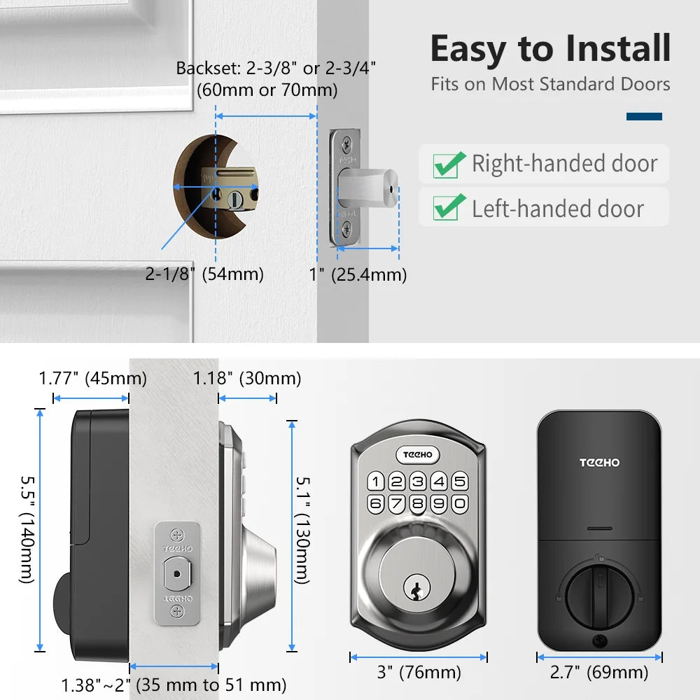 Smart Lock Keyless Entry Deadbolt with Keypad Front Door Electronic Lock Easy Installation, Satin Nickel