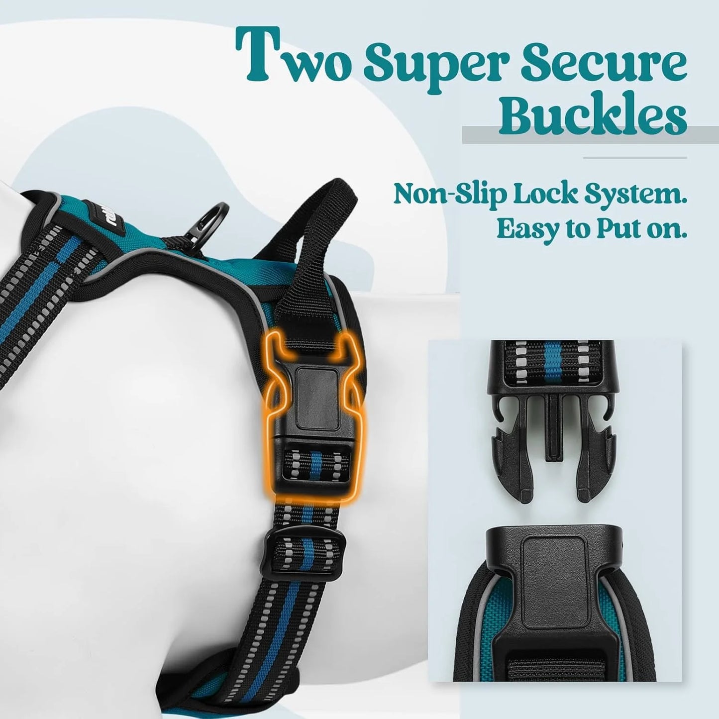 Dog Harness, No Pull Pet Harness with 2 Leash Clips, Adjustable Soft Padded Dog Vest, Reflective Outdoor Pet Oxford Vest with Easy Control Handle for Small Dogs, Blue Coral