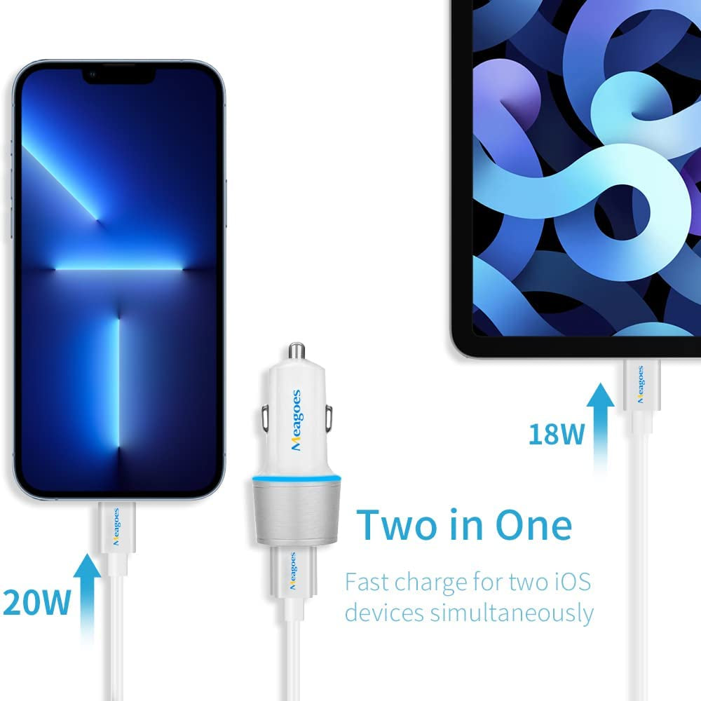 Fast USB C Car Charger, 20W PD Rapid Charging Adapter Compatible for Apple Iphone 14 Pro Max/14 Pro/14 Plus/14/13/12/Mini/11/Xs/Xr/X/8 Plus/Se 3-3.3Ft Mfi Certified Type C to Lightning Cable