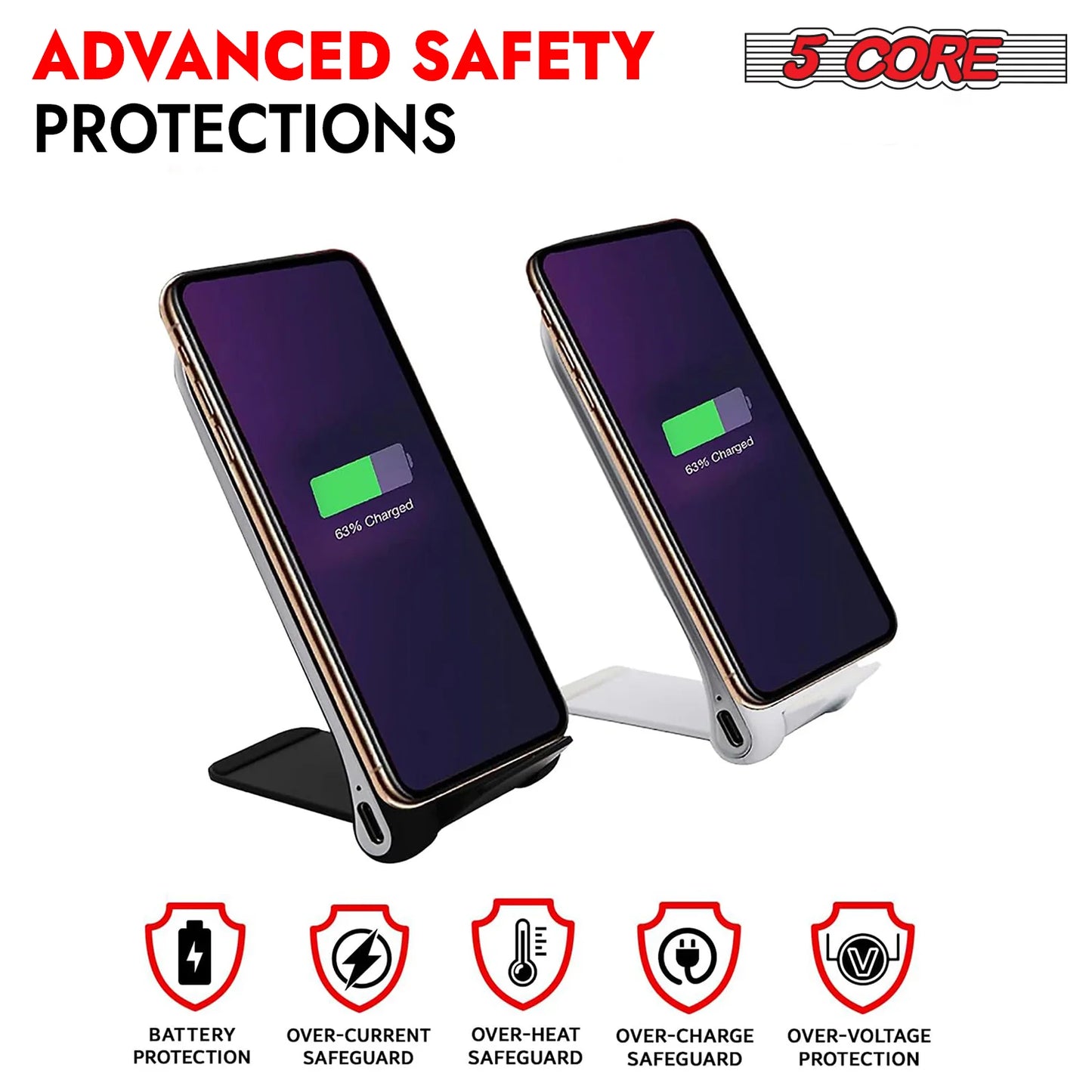 5 Core Wireless Charger 10W Max Fast Wireless Charging Pad Glass Top Pair Boostcharge Slim USB-C