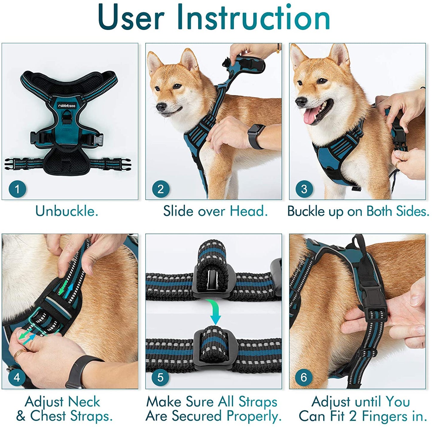 Dog Harness, No Pull Pet Harness with 2 Leash Clips, Adjustable Soft Padded Dog Vest, Reflective Outdoor Pet Oxford Vest with Easy Control Handle for Small Dogs, Blue Coral