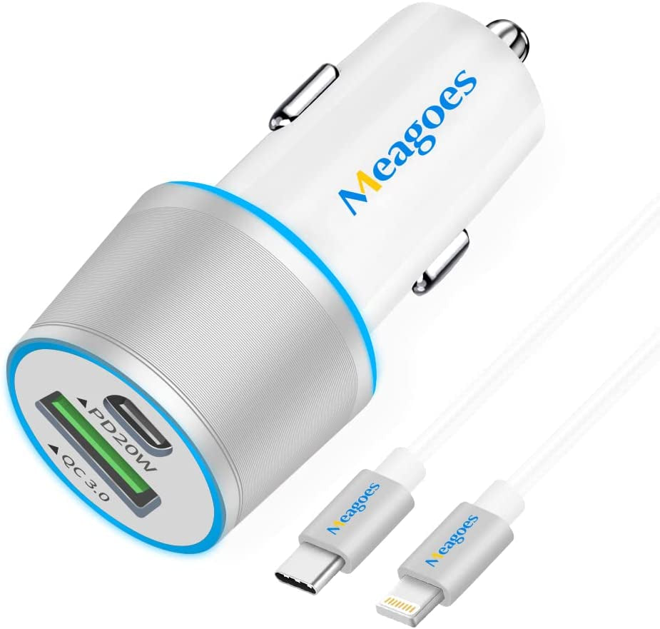 Fast USB C Car Charger, 20W PD Rapid Charging Adapter Compatible for Apple Iphone 14 Pro Max/14 Pro/14 Plus/14/13/12/Mini/11/Xs/Xr/X/8 Plus/Se 3-3.3Ft Mfi Certified Type C to Lightning Cable